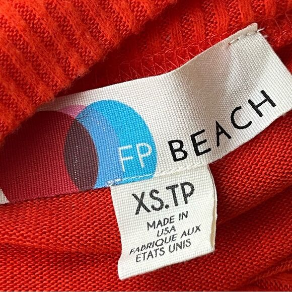 Free People Anthropologie Orange Long Sleeve Knit Wrap Top Oversized XS - Picture 4 of 5